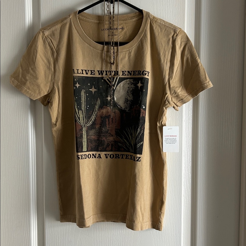 Lucky Brand Beige Tee with Lucky Brand Chain Necklaces